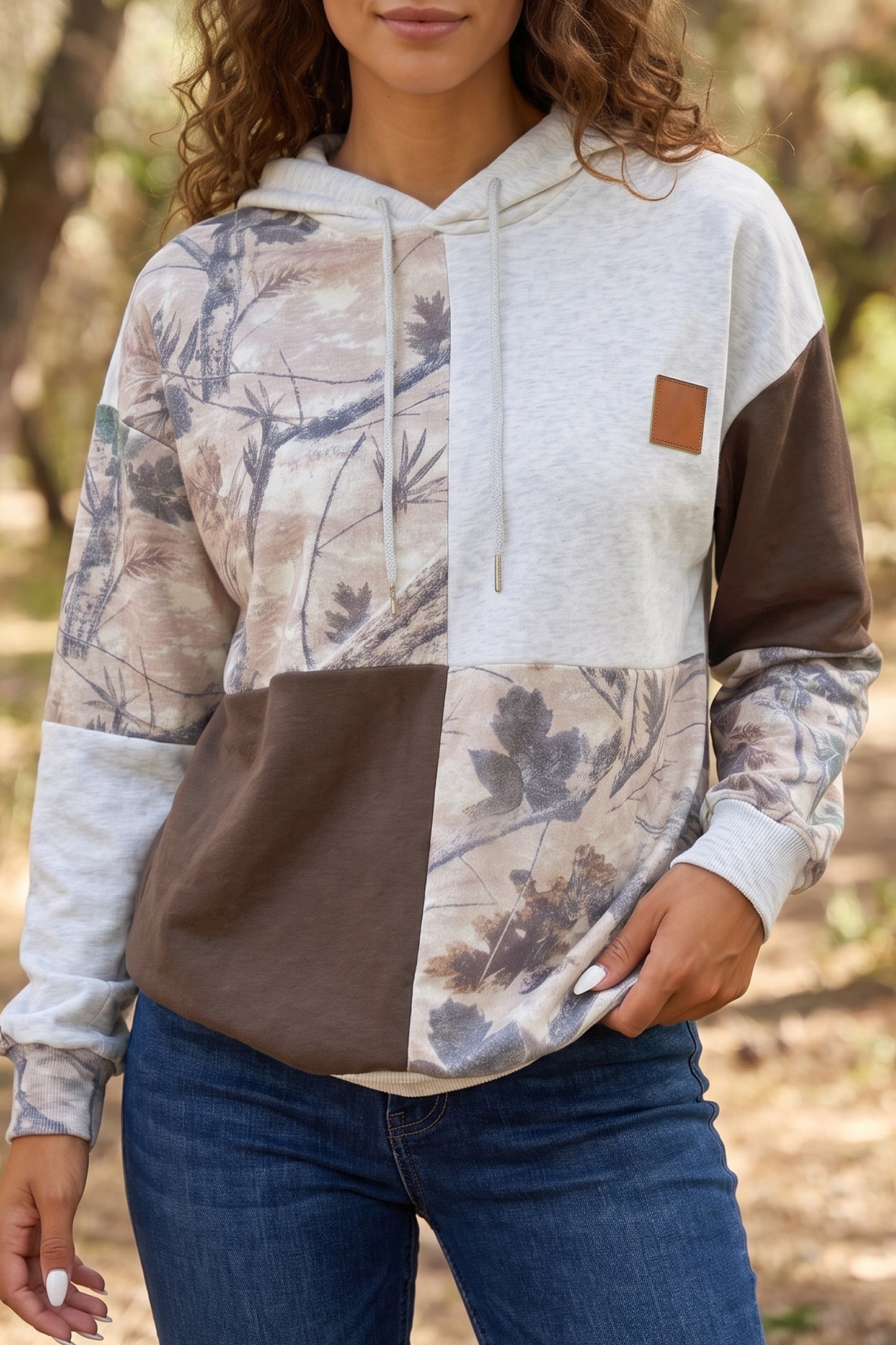 Camo Colorblock Hoodie Western Drawstring Pullover