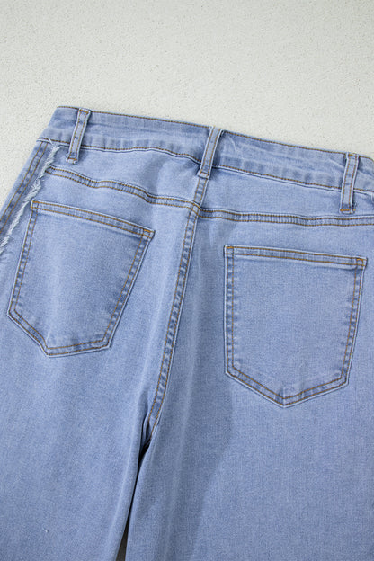 Beau Blue Contrast Stripe Patchwork Frayed Jeans