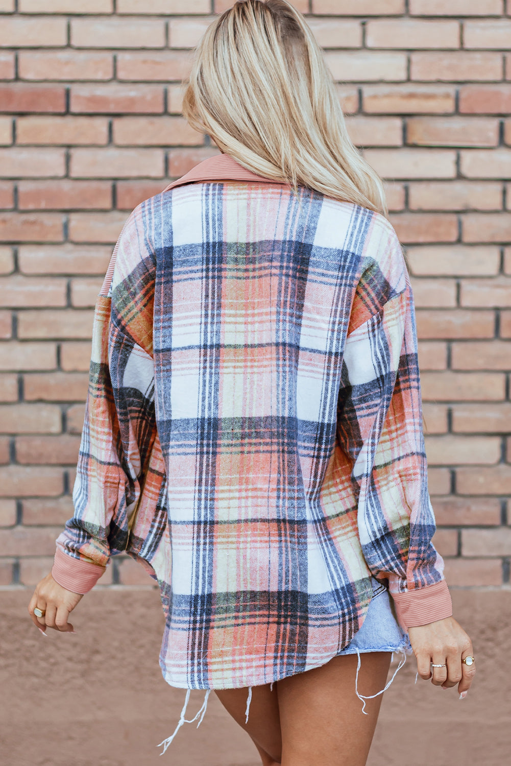 Light Pink Plaid Corduroy Patchwork Pocket Shacket