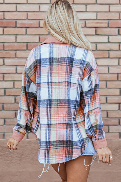 Light Pink Plaid Corduroy Patchwork Pocket Shacket