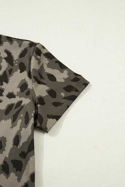 Camo Print Mock Neck Slim Tee Women Fitted Top
