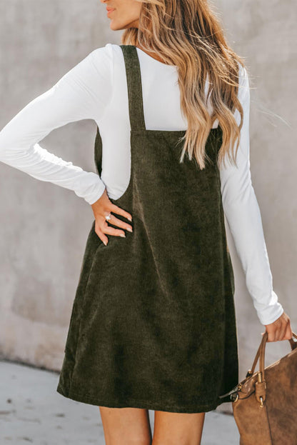 Sleeveless Corduroy Jumper Dress with Utility Pockets