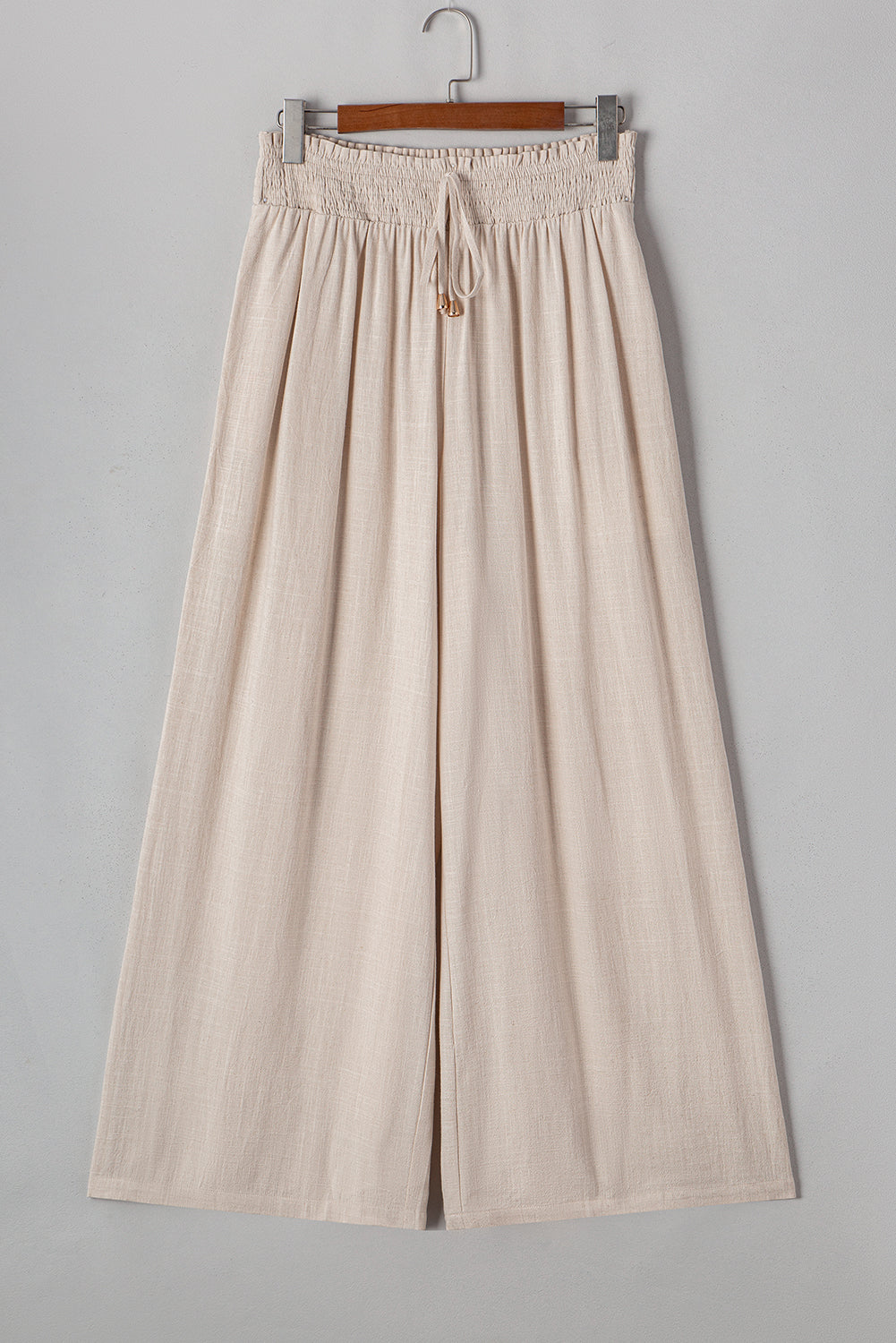 Beige Smocked Waist Wide Leg Flow Pants Plus Size
