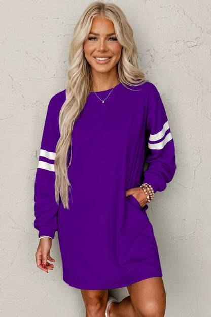 Customizable Varsity Stripe Sleeve Sweatshirt Dress Game Day