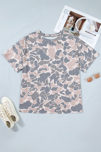 Plus Size Retro Camouflage Tee – Multicolor Casual Top
