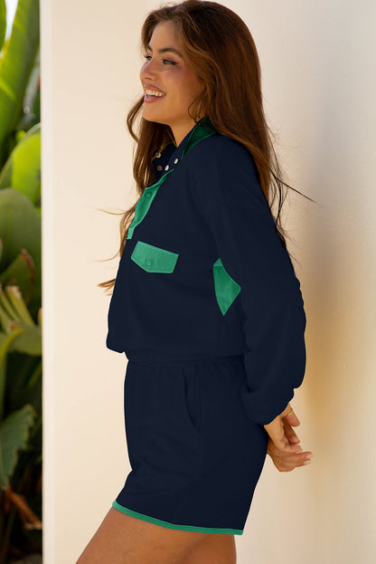 Color Block Patchwork Pullover and Shorts 2pcs Set