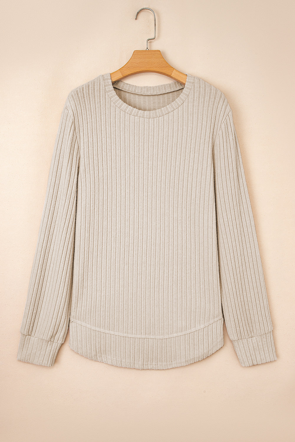 Ribbed Long Sleeve Round Neck Casual Knit Top