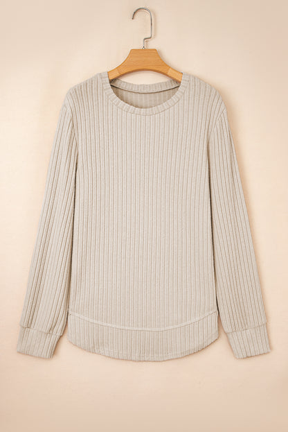Ribbed Long Sleeve Round Neck Casual Knit Top