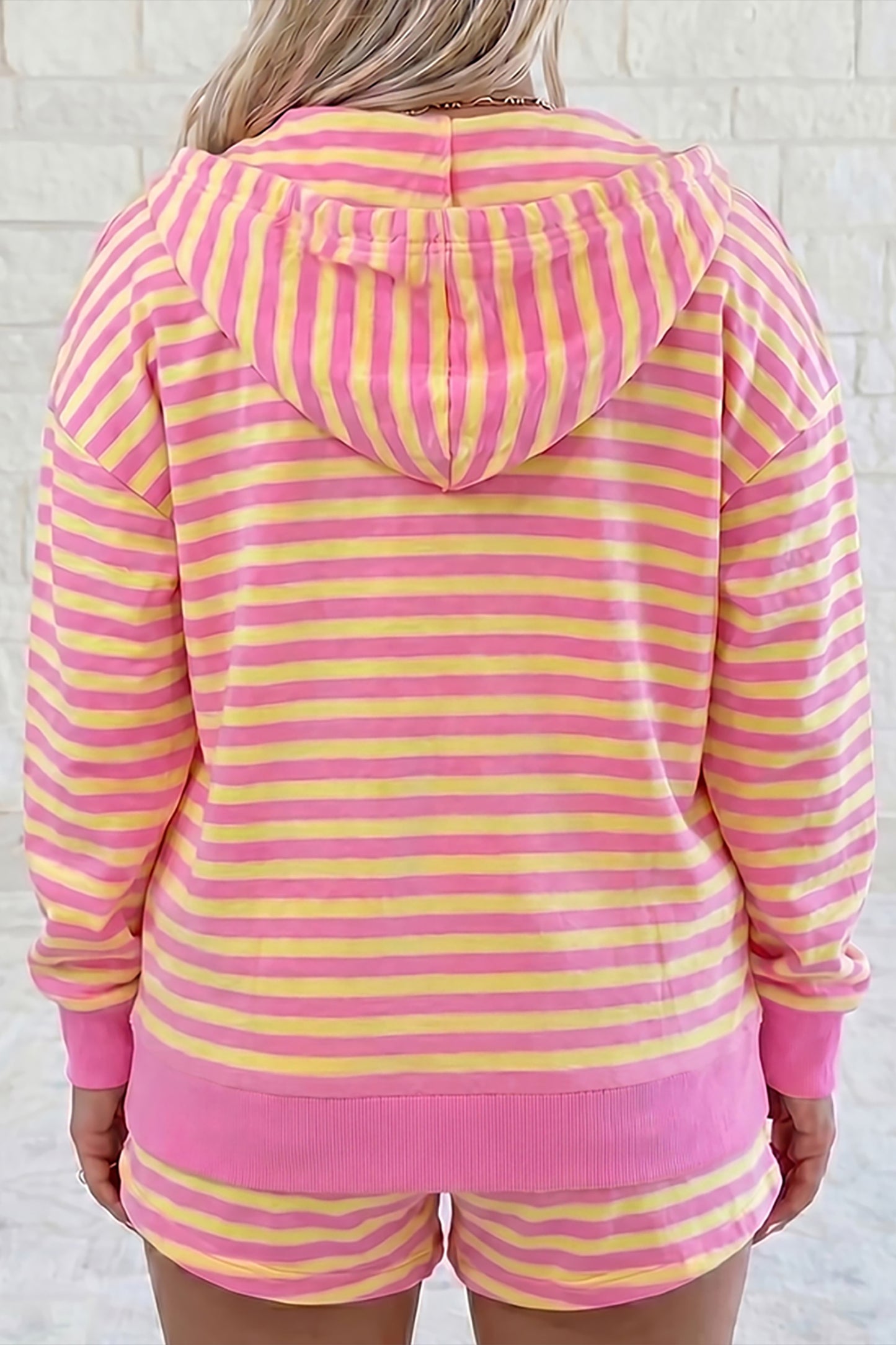 Striped Zip Up Hoodie Shorts Set Lounge Outfit