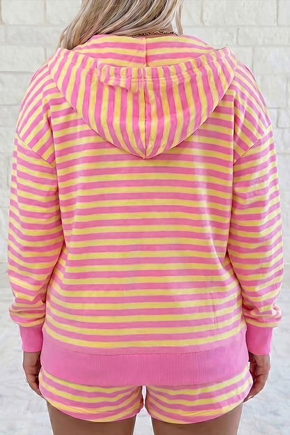 Striped Zip Up Hoodie Shorts Set Lounge Outfit