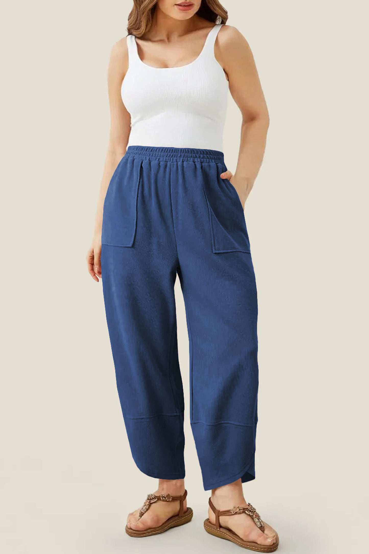 Black Plus Size Elastic Waist Asymmetrical Loose Capris Pants