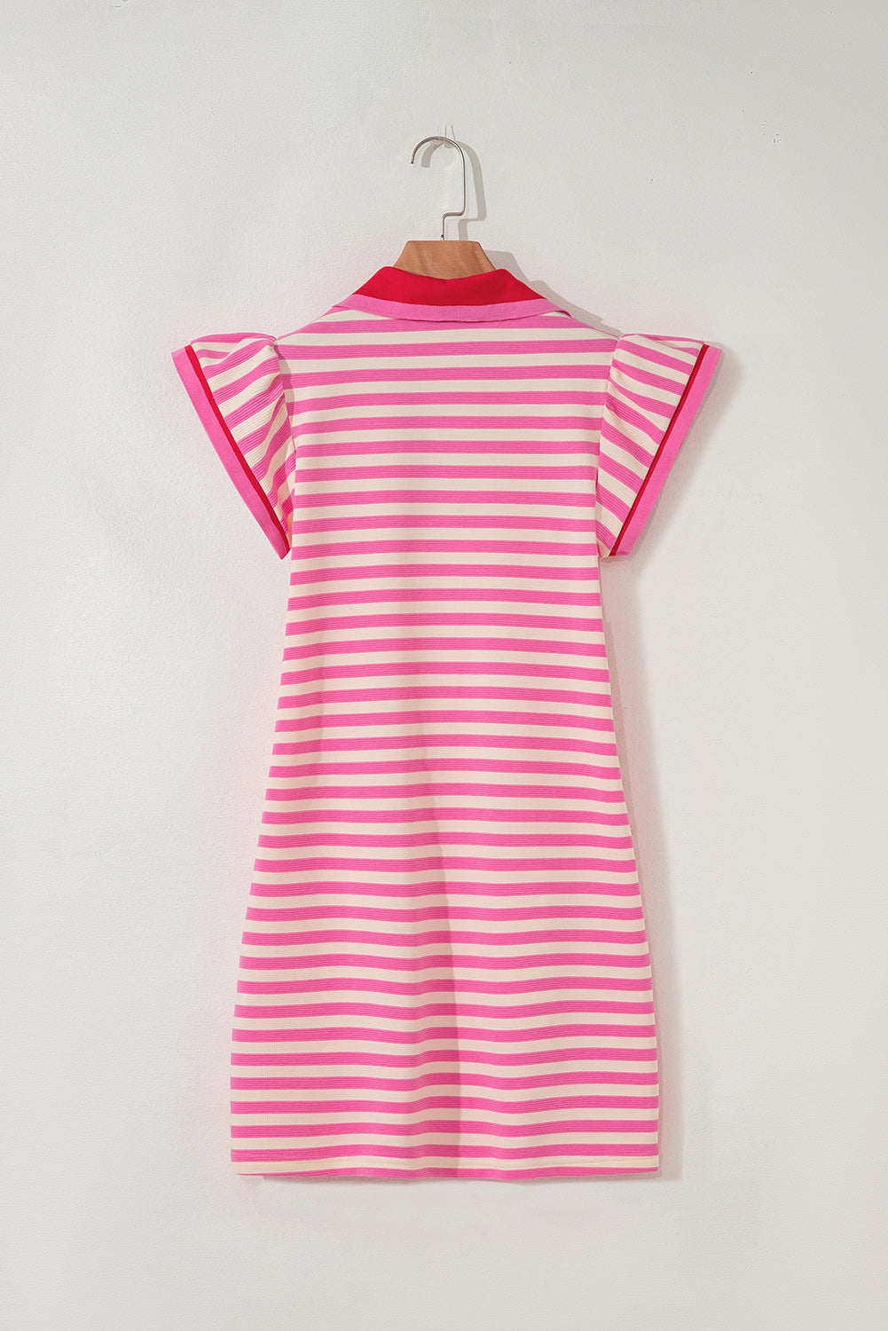 Green Stripe Contrast Collar Flutter Sleeve Mini Dress