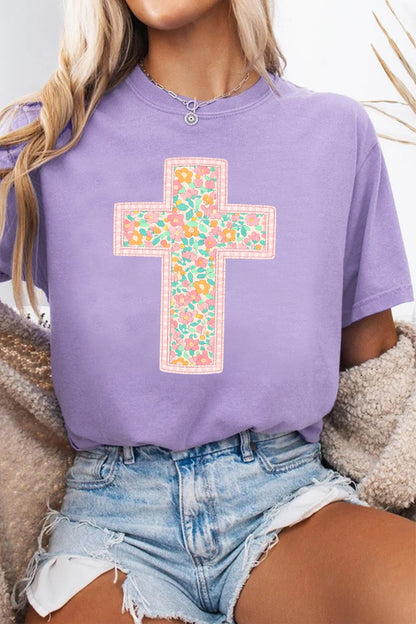 Easter Floral Cross Christian Faith Graphic Tee
