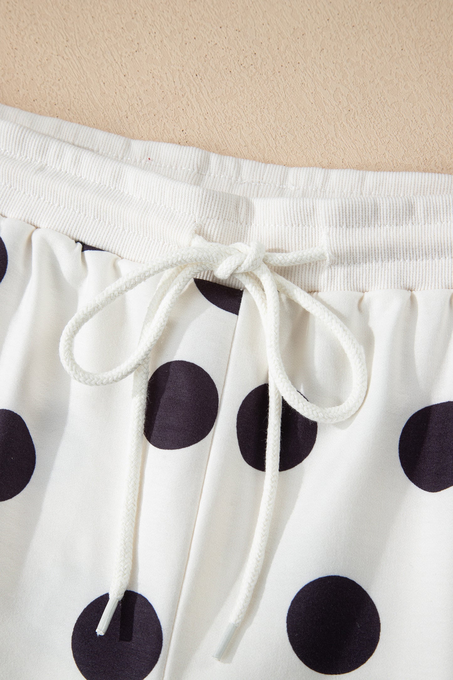 Pink Polka Dot Drop Shoulder Pullover Shorts Set