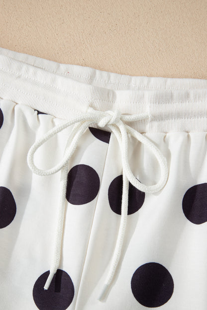 Pink Polka Dot Drop Shoulder Pullover Shorts Set