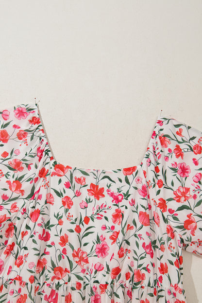 Plus Size Easter Floral Puff Sleeve Maxi Dress
