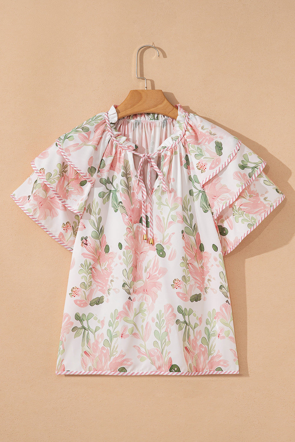 Floral Ruffle Sleeve Blouse V Neck Summer Boho Top