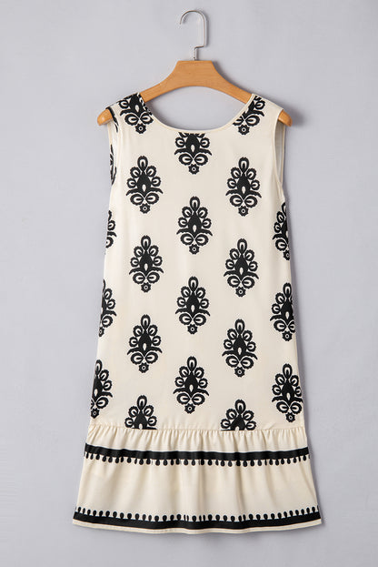 Boho Print Back Bow Mini Dress Sleeveless Summer