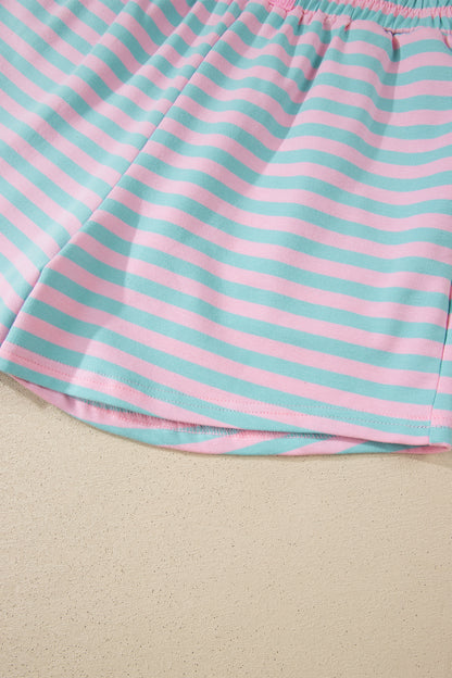 Striped Long Sleeve Pullover and Shorts Lounge Set