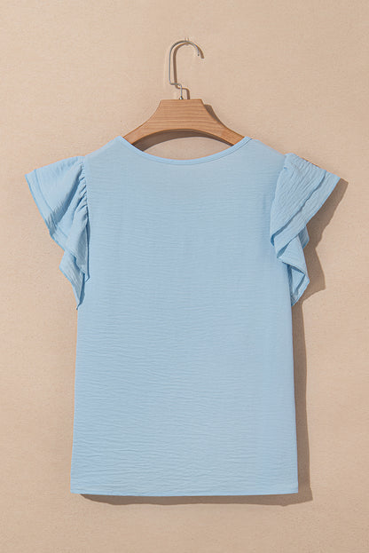 Clearly Aqua Ruffle Sleeve Summer Casual Blouse Top