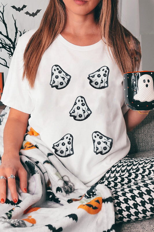 Women's Halloween Ghost Graphic Cotton Blend T-Shirt