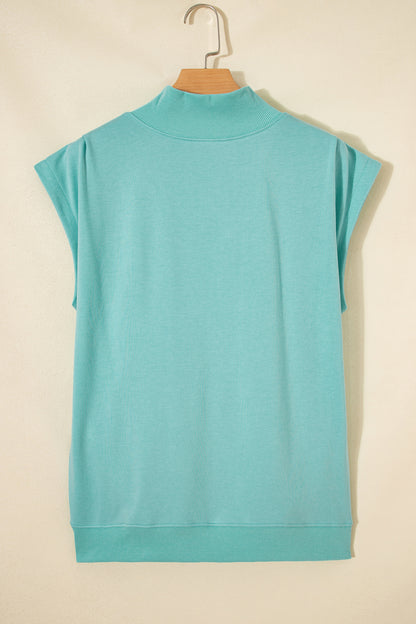 High Neck Cap Sleeve Loose Casual Top