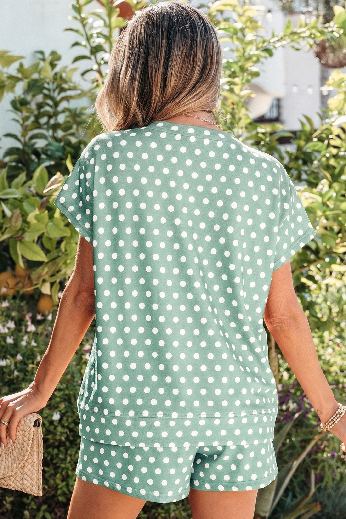 Polka Dot Lounge Short Set Casual Two Piece Outfit