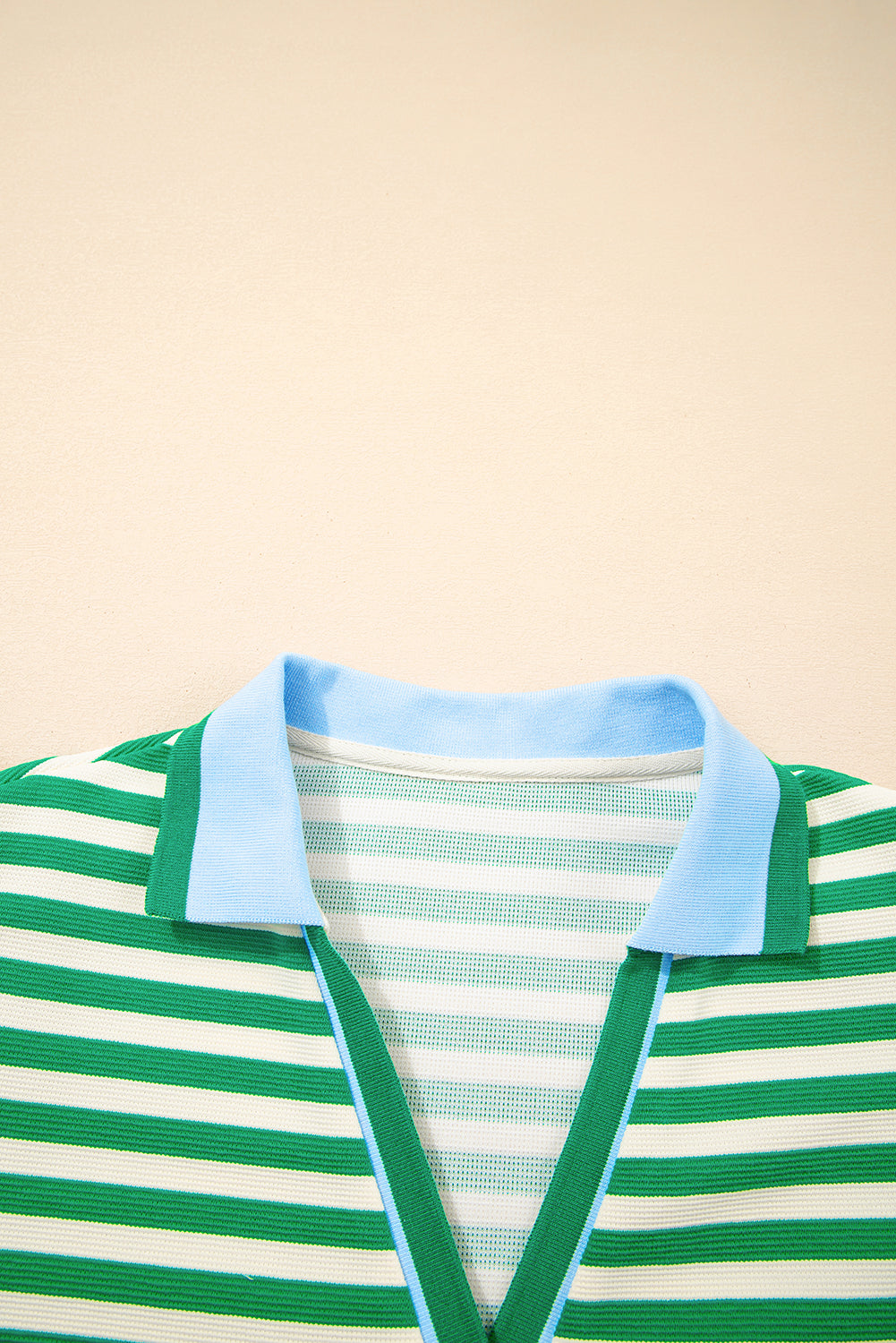 Green Stripe Contrast Collar Flutter Sleeve Mini Dress