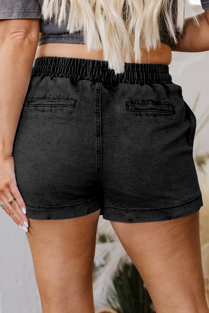 Dusk Blue Denim Skort Elastic Waist Drawstring Shorts