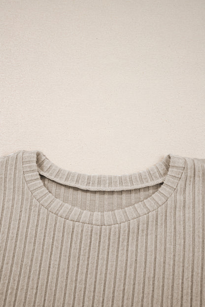 Ribbed Long Sleeve Round Neck Casual Knit Top