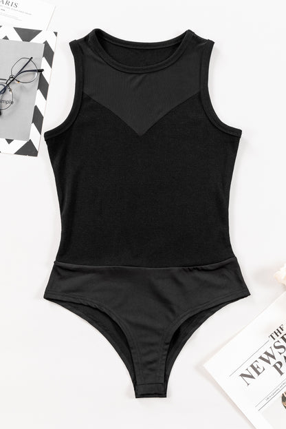 Black Sheer Mesh Sleeveless Bodysuit Boutique Style
