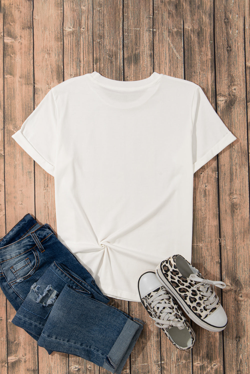 White Casual Crew Neck Short Sleeve Basic Tee