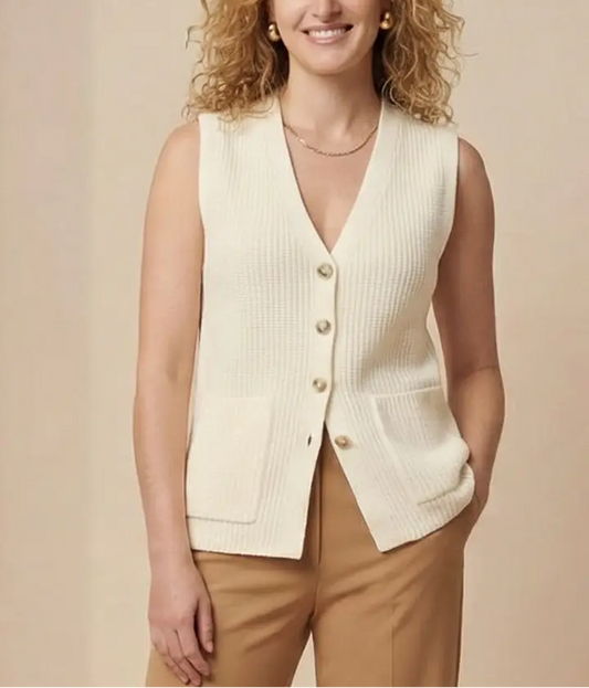 Button Front V Neck Knit Sweater Vest With Pockets