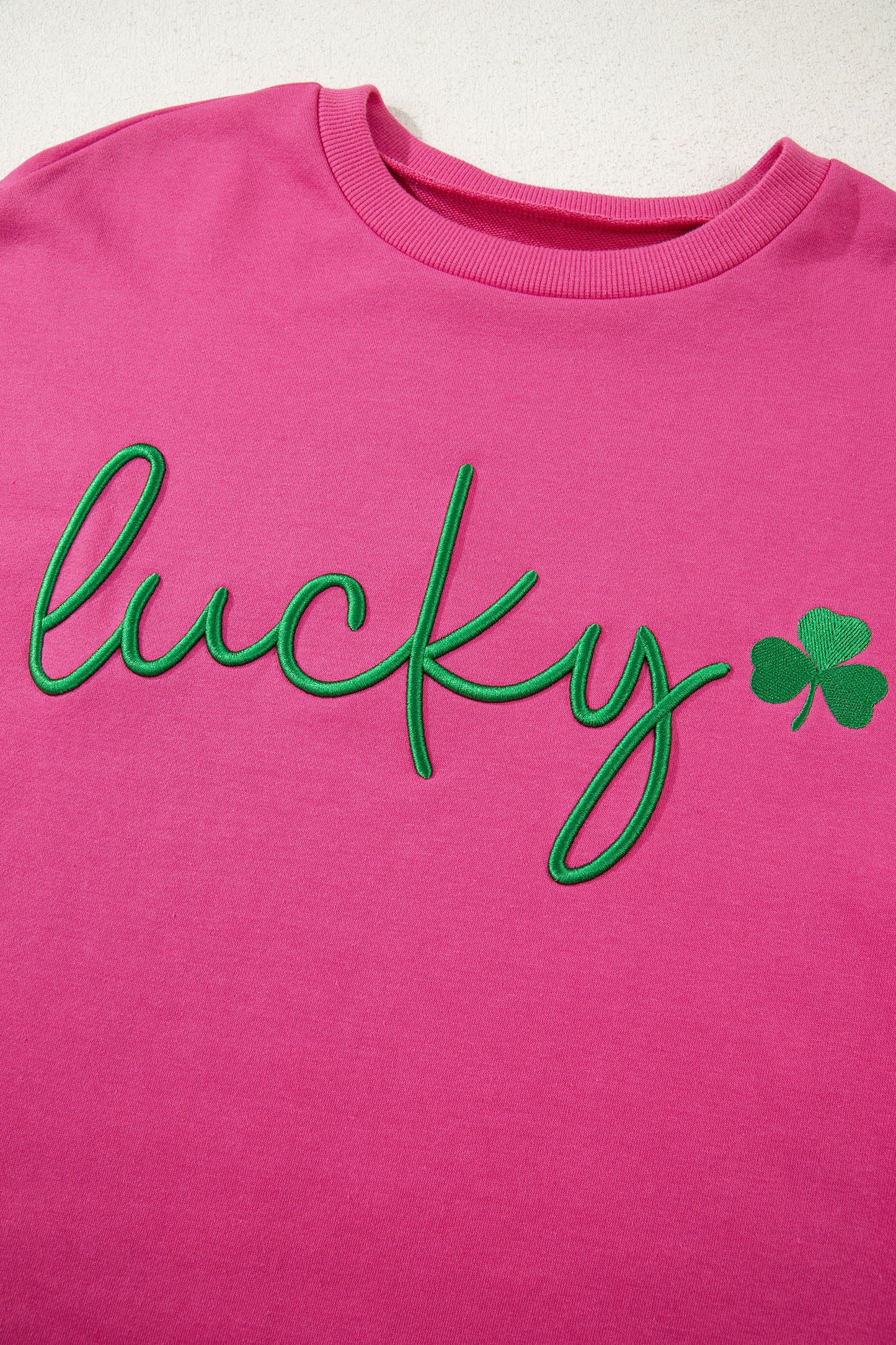 Rose Red St Patrick’s Lucky Clover Embroidered Sweatshirt