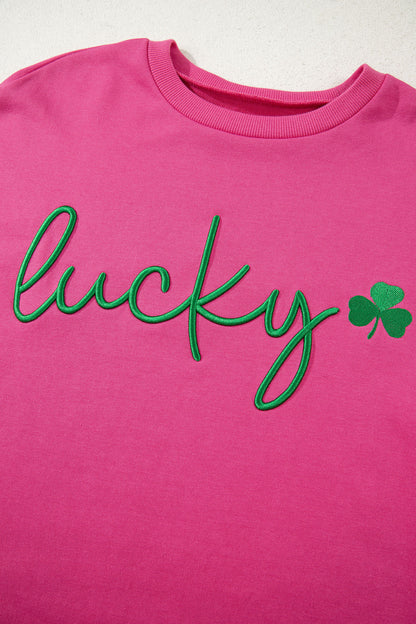 Rose Red St Patrick’s Lucky Clover Embroidered Sweatshirt
