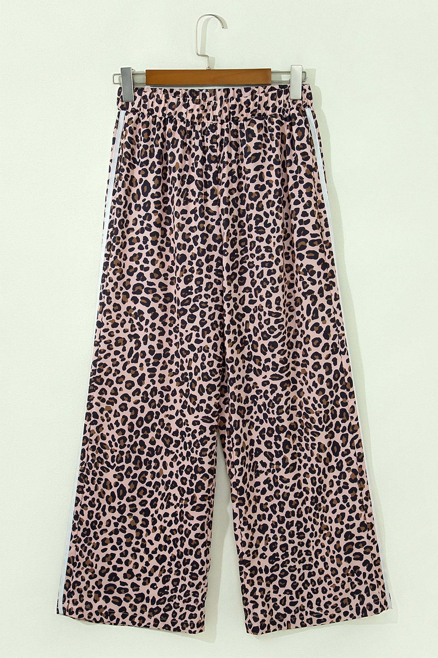 Leopard Print Wide Leg Pants with Side Stripe Detail