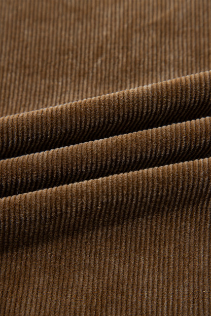 Camel Straight Leg Corduroy Metal Button Zip-up Pants