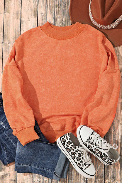 Orange Washed Drop Shoulder Crewneck Sweatshirt Oversized