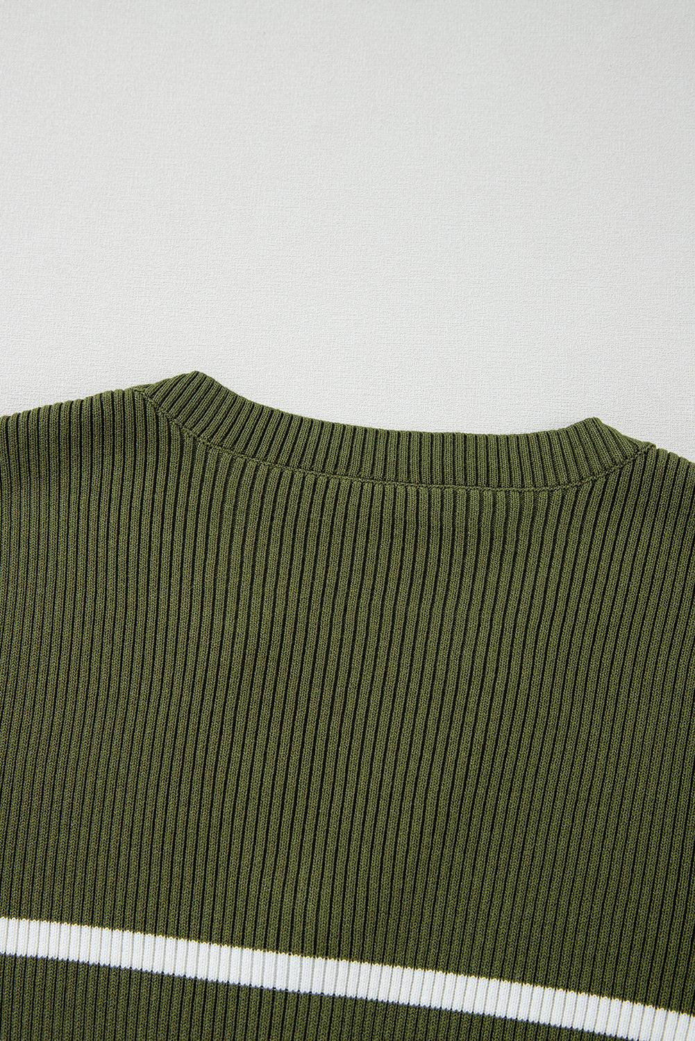 Green Stripe Ribbed Knit Henley Buttons Slim Fit Sweater