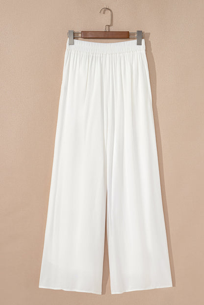 White High Waist Drawstring Wide Leg Palazzo Pants