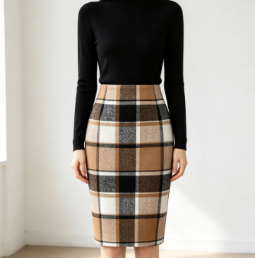 Women's Plaid High Waisted Midi Pencil Skirt Fall Winter