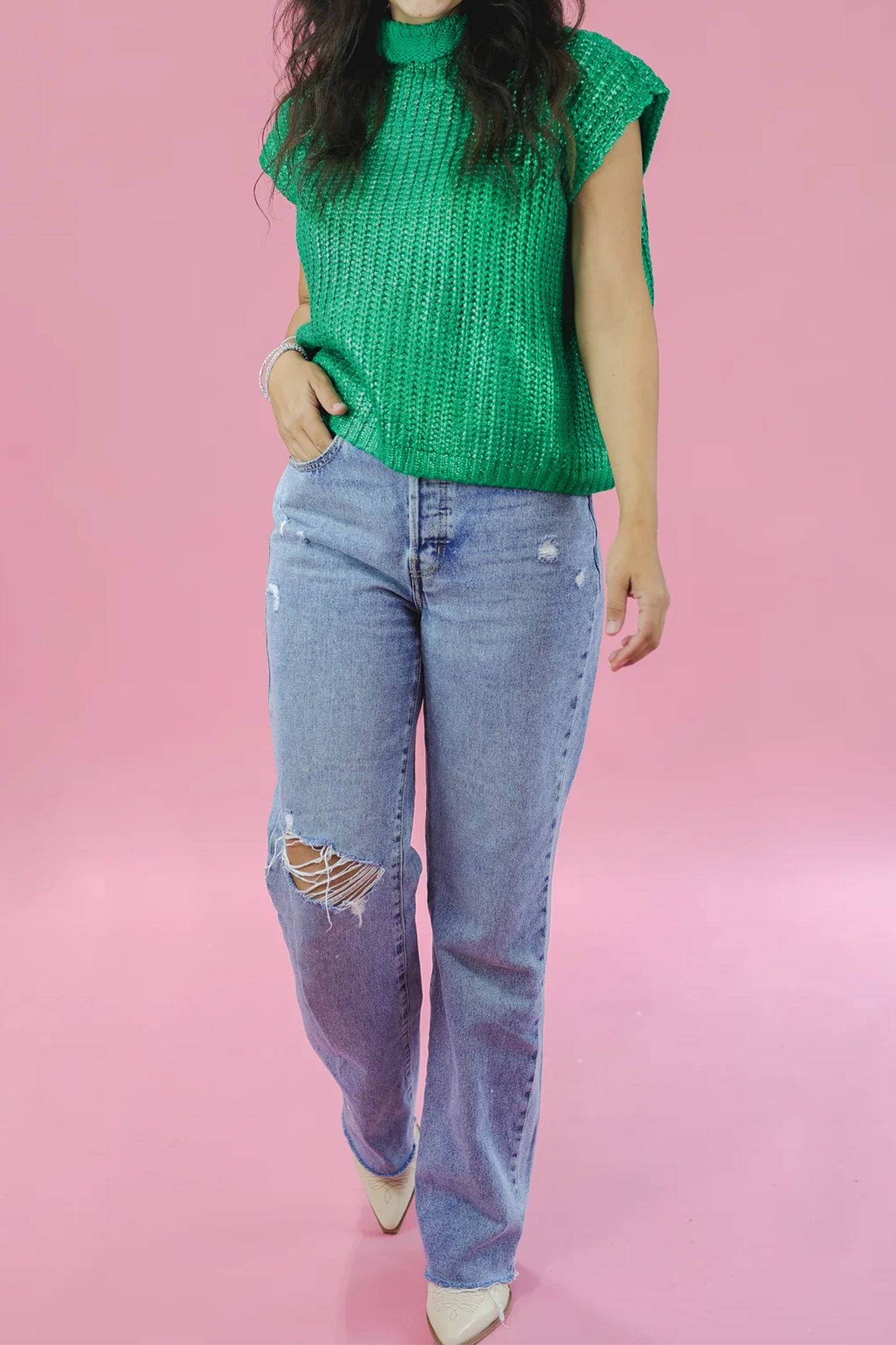 Mardi Gras Wisteria High Neck Knit Sweater Tee
