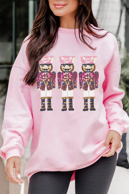 Pink Christmas Graphic Pullover Sweatshirt