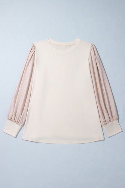 Plus Size Polka Dot Sleeve Colorblock Blouse Women