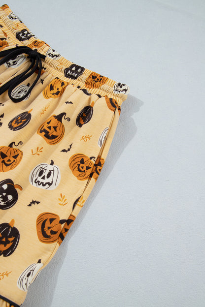 Halloween Pumpkin Print Ruffle Shorts Pajama Set