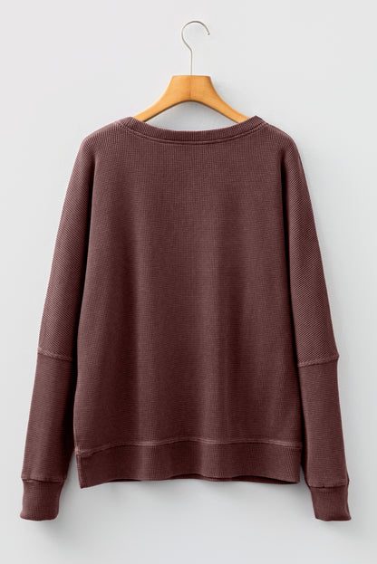 Waffle Knit Loose Long Sleeve Casual Top
