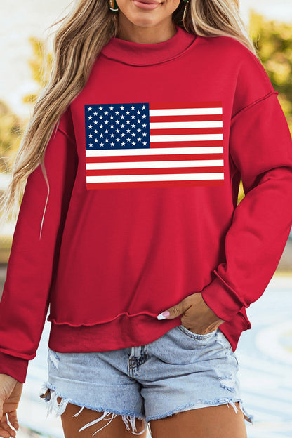 4th of July American Flag Oversized Mock Neck Sweatshirt