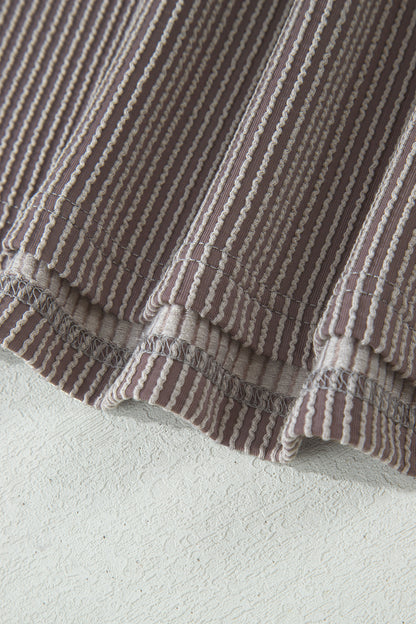 Leopard Trim Ribbed Short Sleeve Top and Shorts Set