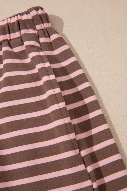 Women's Preppy Striped Collared Drawstring 2-Piece Set