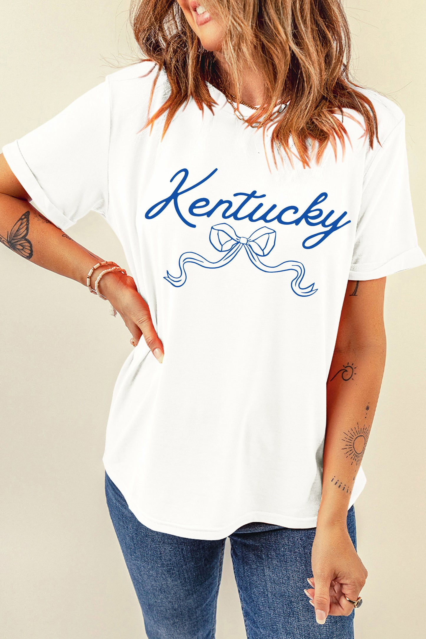 Kentucky Bow Graphic Short Sleeve Casual T Shirt